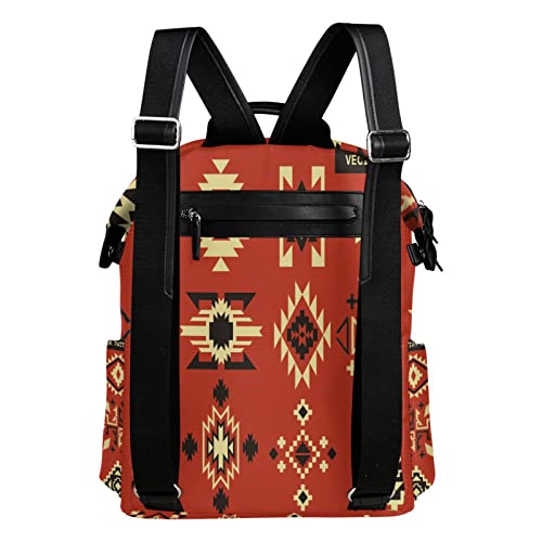 Native American Tribal Ethnic Elements Vector Pattern on Red Board Women Daypacks Ladies Backpack Purse Casual Shoulder Bag Knapsack College Schoolbag Sitting Rucksack Students Bookbag