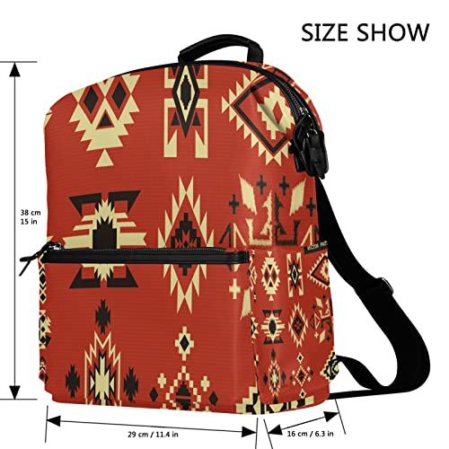 Native American Tribal Ethnic Elements Vector Pattern on Red Board Women Daypacks Ladies Backpack Purse Casual Shoulder Bag Knapsack College Schoolbag Sitting Rucksack Students Bookbag