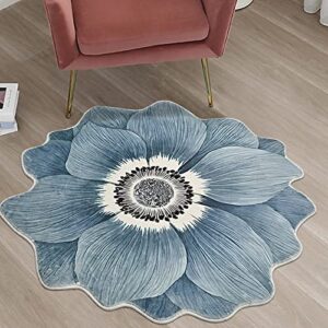 Flower Shaped Rug Round Carpet Trendy Bedroom Rug Non Slip Rug Cute Cozy Bath Mat for Indoor Bedroom Living Room Bathroom Kitchen Floor Mat, Diameter 39.4” Blue