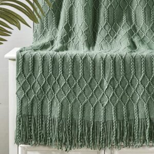 molly rocky 100% acrylic knitted throw blanket textured solid soft decorative throw for sofa, couch, bed,50×60 inch,green