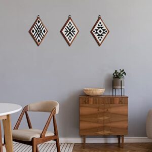 3 Pcs Western Farmhouse Home Wall Decor Wooden Boho Aztec Southwestern Wall Art Black White Hanging Modern Home Decor Geometric Sign Frame Rustic Wood Prints for Bedroom, 12 Inch (White Background)