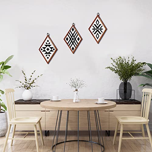 3 Pcs Western Farmhouse Home Wall Decor Wooden Boho Aztec Southwestern Wall Art Black White Hanging Modern Home Decor Geometric Sign Frame Rustic Wood Prints for Bedroom, 12 Inch (White Background)