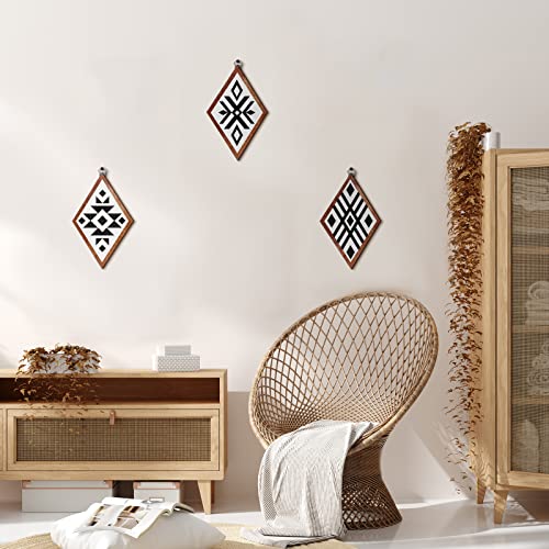 3 Pcs Western Farmhouse Home Wall Decor Wooden Boho Aztec Southwestern Wall Art Black White Hanging Modern Home Decor Geometric Sign Frame Rustic Wood Prints for Bedroom, 12 Inch (White Background)