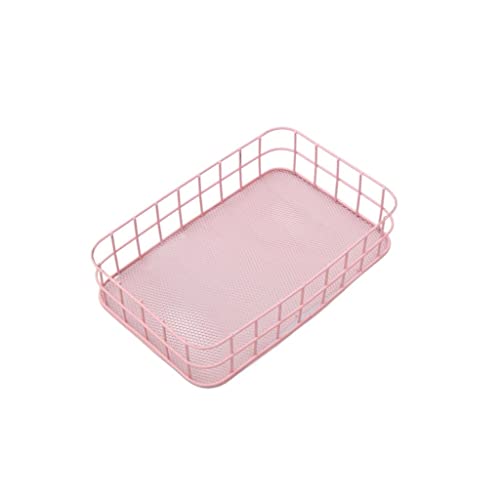 Houchu Desktop Decor Large Nordic Cosmetics Organizer Metal for Office, Home Storage Box Quality Sundries Basket(Pink)