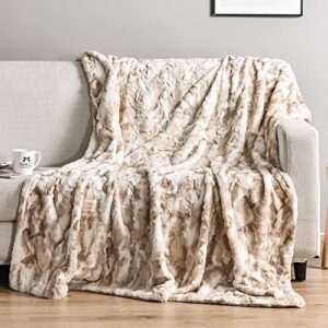 soft throw blanket, 50″ x 60″ luxurious warm thick fall throw blanket, elegant cozy faux fur throw blanket for couch bed and sofa