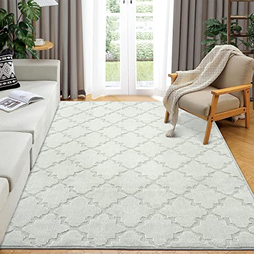 Fashionwu Area Rug 5 x 8 Bedroom Boho Rug Lattice Tufted Carpet for Dining Room Living Room Rug Moroccan Accent Floor Mat Non-Shedding Geometric Rug Aesthetic Floor Cover Floor Carpet, Grey