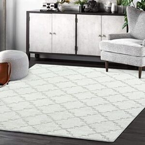 Fashionwu Area Rug 5 x 8 Bedroom Boho Rug Lattice Tufted Carpet for Dining Room Living Room Rug Moroccan Accent Floor Mat Non-Shedding Geometric Rug Aesthetic Floor Cover Floor Carpet, Grey