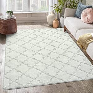 Fashionwu Area Rug 5 x 8 Bedroom Boho Rug Lattice Tufted Carpet for Dining Room Living Room Rug Moroccan Accent Floor Mat Non-Shedding Geometric Rug Aesthetic Floor Cover Floor Carpet, Grey