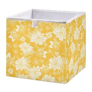 Kigai Yellow Flower Cube Storage Bins - 11x11x11 In Large Foldable Storage Basket Fabric Storage Baskes Organizer for Toys, Books, Shelves, Closet, Home Decor