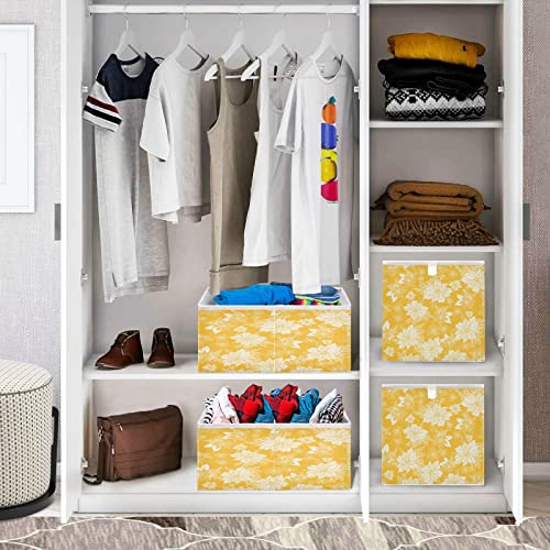 Kigai Yellow Flower Cube Storage Bins - 11x11x11 In Large Foldable Storage Basket Fabric Storage Baskes Organizer for Toys, Books, Shelves, Closet, Home Decor