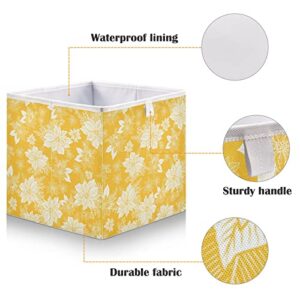 Kigai Yellow Flower Cube Storage Bins - 11x11x11 In Large Foldable Storage Basket Fabric Storage Baskes Organizer for Toys, Books, Shelves, Closet, Home Decor