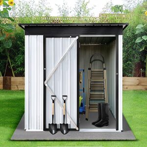 lyromix 5′ × 3′ metal outdoor storage shed with door & lock, waterproof garden storage tool shed for backyard patio,white-black