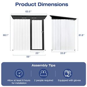 Lyromix 5' × 3' Metal Outdoor Storage Shed with Door & Lock, Waterproof Garden Storage Tool Shed for Backyard Patio,White-Black