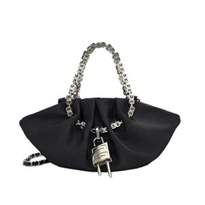 women’s chain evening bag with cloud cluth shoulder bag, oxford cute dumpling-shaped purses and handbags black (black)
