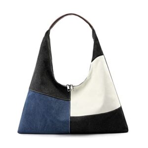 women’s canvas hobo handbag casual large capacity top-handle shopping bag tote shoulder purse satchels (blue)