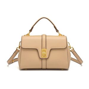 leather flap crossbody bags for women top handle satchel handbag fashion casual shoulder bag ladies purse tote (khaki)
