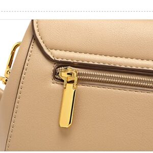 Leather Flap Crossbody Bags for Women Top Handle Satchel Handbag Fashion Casual Shoulder Bag Ladies Purse Tote (Khaki)