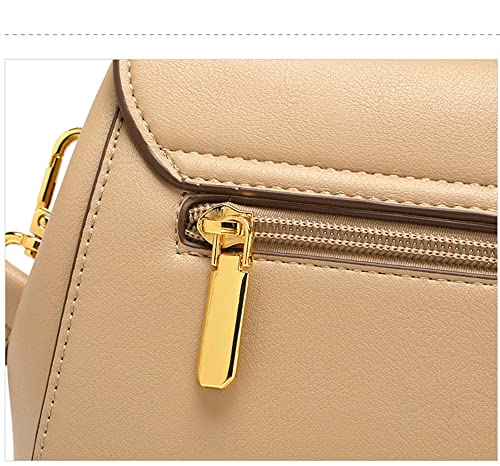 Leather Flap Crossbody Bags for Women Top Handle Satchel Handbag Fashion Casual Shoulder Bag Ladies Purse Tote (Khaki)