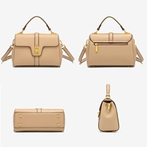 Leather Flap Crossbody Bags for Women Top Handle Satchel Handbag Fashion Casual Shoulder Bag Ladies Purse Tote (Khaki)