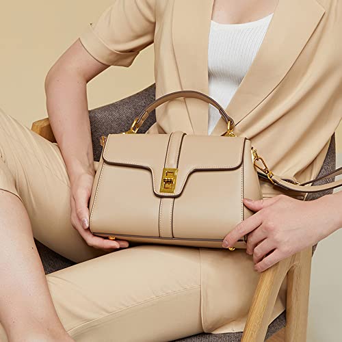 Leather Flap Crossbody Bags for Women Top Handle Satchel Handbag Fashion Casual Shoulder Bag Ladies Purse Tote (Khaki)