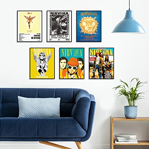 TRANSFIX Nirvana Band Posters - Set of 6 Pcs Unframed Canvas Prints Rock Posters Vintage Band Posters 8 * 10" Music Posters Rock N Roll Posters for Men Women Teens Boys Fans Music Lovers