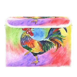 colorful rooster storage basket rainbow storage bin box with lids and handle large collapsible storage cube box for shelves bedroom closet office 16.5×12.6×11.8 in