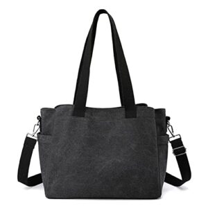 handbags for womens top-handle hobo purse casual large capacity shoulder bags ladies canvas tote satchel purse (black)