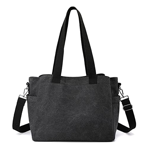 Handbags for Womens Top-Handle Hobo Purse Casual Large Capacity Shoulder Bags Ladies Canvas Tote Satchel Purse (Black)