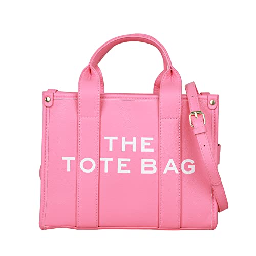 JQAliMOVV Tote Bag for Women, Trendy Leather Tote Bag Small Personalized Top Handle Crossbody Handbags for Work Travel (Rose Red)