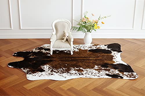 Soft Medium Faux Cowhide Rug (4.3ft x 5.6ft) - Cruelty-Free Animal Hide Carpet - Non-Slip Rug, Cow Print Decor - Farmhouse, Western Floor Rugs for Living Room, Bedroom, Dining Area or Office