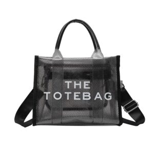jqalimovv clear tote bags for women, the tote bag mini clear crossbody bag purse pvc transparent tote handbag for travel beach (black)