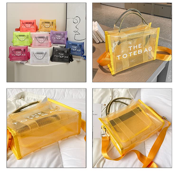 JQAliMOVV Clear Tote Bags for Women, The tote Bag Mini Clear Crossbody Bag Purse PVC Transparent Tote Handbag for Travel Beach (Black)