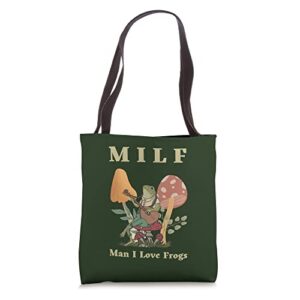 cottagecore funny milf man i love frogs vintage toad retro tote bag