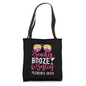 vacation girls trip florida 2023 beaches booze and besties tote bag