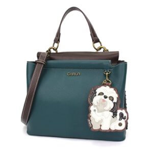 chala charming satchel – white shih tzu – turquoise