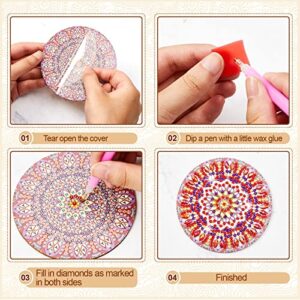 5 Pcs Diamond Painting Coasters DIY Mandala Coaster for Drinks with Holder Round Wooden Cute Coasters Bar Coasters for Beginners Adults Kids Art Craft Supplies Kinds of Cups Table Housewarming Gifts