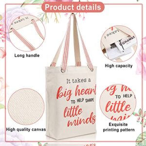 Oudain 2 Pieces Teacher Tote Bag for Women Christmas Teacher Appreciation Gift Teacher Gift Bag Canvas Teacher Bag for School Christmas Daycare, 16 x 14.8 Inch