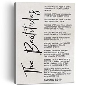 the Beatitudes Bible Verse Canvas Painting Framed Wall Art Decor for Home Living Room Bedroom, Matthew 5:3-10 Quote Canvas Poster Scripture Print Gifts