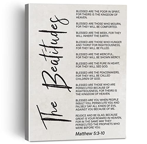 the Beatitudes Bible Verse Canvas Painting Framed Wall Art Decor for Home Living Room Bedroom, Matthew 5:3-10 Quote Canvas Poster Scripture Print Gifts