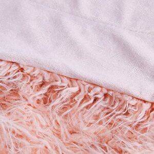 BYTIDE Mongolian Long Hair Faux Fur Plush Throw Blankets with Micromink Back, Soft Luxury Furry Fuzzy Shaggy Throw for Couch Sofa Chair Bed Cover Bedroom Living Room Home Décor, 50 x 60 Inches, Pink