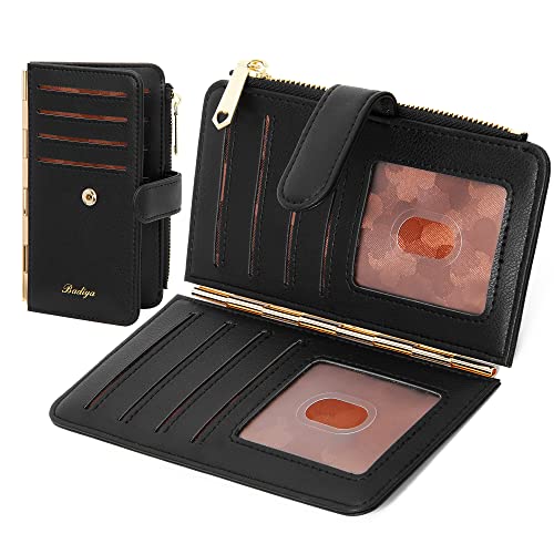 Badiya Credit Card Holder for Women RFID Blocking Slim Wallet Bifold Multi Card Case Zipper Pocket with 3 ID Window