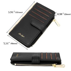 Badiya Credit Card Holder for Women RFID Blocking Slim Wallet Bifold Multi Card Case Zipper Pocket with 3 ID Window