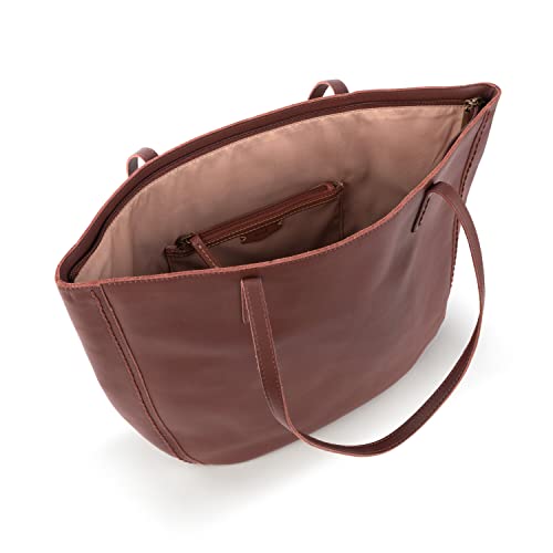The Sak Faye Tote Bag in Leather, Large Purse with Double Shoulder Straps, Teak Vachetta