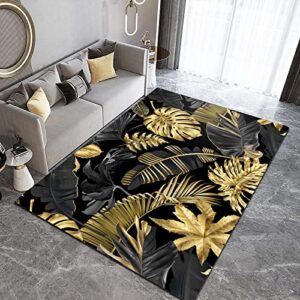 Light Luxury Black and Gold Leaf Area Rug, Luxurious Characteristic Decorative Rug, Soft and Fluffy Soft Foot Feeling High Cost Performance Very for Living Room Bedroom Terrace Balcony 3x5ft