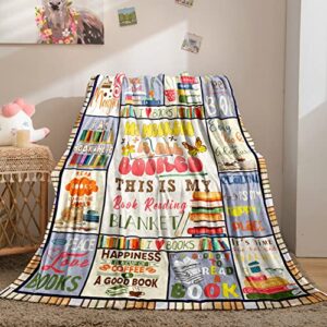 muly book lover gift blanket, book club bookworm gift, literary gift ideas throw blanket, librarian gift throw blanket for book lovers, warm and cozy flannel blanket 50×60 inch