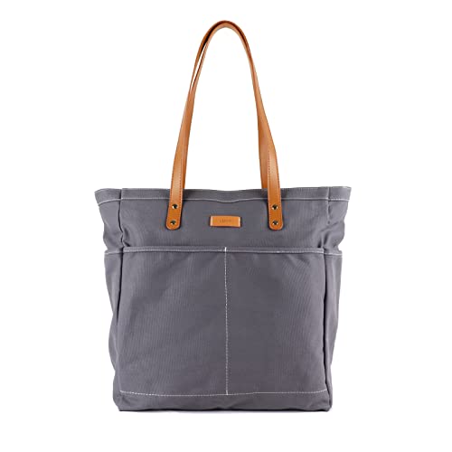 Lamyba Tote Bag for Women, Large Utility Tote Bags with Pockets and Compartments Top Zipper for Teacher Nurse School Work,Grey