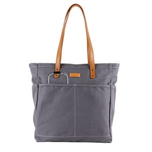 Lamyba Tote Bag for Women, Large Utility Tote Bags with Pockets and Compartments Top Zipper for Teacher Nurse School Work,Grey