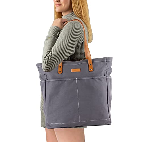 Lamyba Tote Bag for Women, Large Utility Tote Bags with Pockets and Compartments Top Zipper for Teacher Nurse School Work,Grey