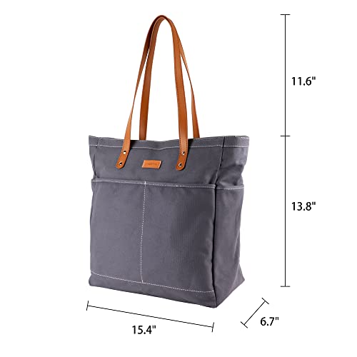 Lamyba Tote Bag for Women, Large Utility Tote Bags with Pockets and Compartments Top Zipper for Teacher Nurse School Work,Grey