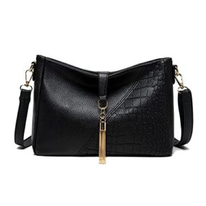 shoulder bag retro classic purses clutch shoulder purse tote handbag crossbody bag with zipper closure for women (black)